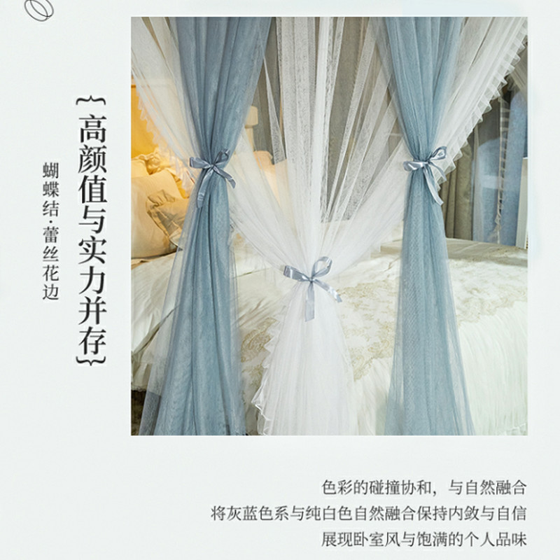 新款三开门宫廷蚊帐家用卧室2021年公主风落地支架1.8m床加密加厚