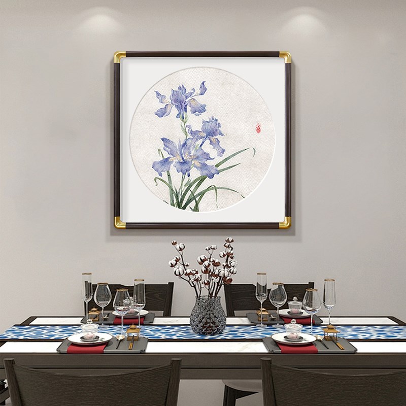 荷花新中式餐厅装饰画饭厅餐桌背景墙挂画桌面摆台中国风玄关壁画图片