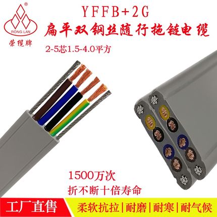 行车扁平电缆YFFB双钢丝 2/3/4/5芯电动门伸缩门电梯随行线扁排线