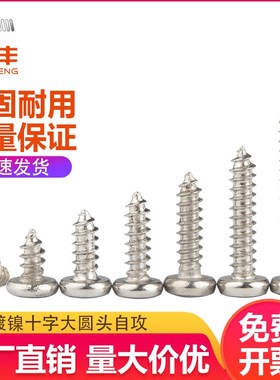 镀镍十字大圆头自攻螺丝钉BA盘头自攻钉微型小螺钉M1.7M2M2.6M3M4