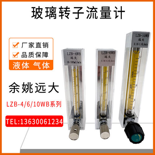 余姚远大面板式玻璃转子流量计LZB-4WB 6WB 10WB气体液体水流量计