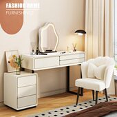 实木梳妆台收纳柜一体 卧室现代简约奶油风迷你小户型简易化妆桌