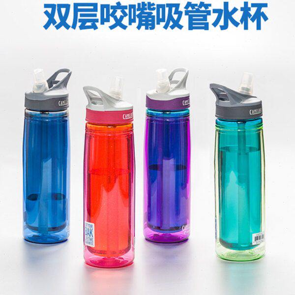 驼峰冰球 橄榄球 运动双层水杯 专用长吸管防尘盖 运动水壶