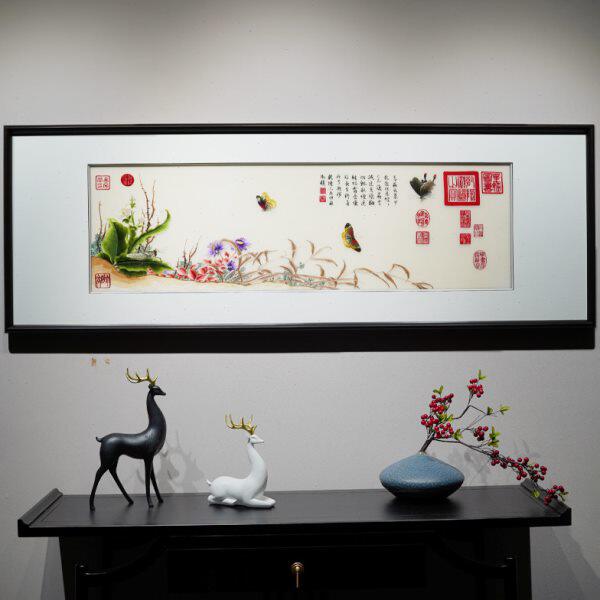 新中式现代风格纯手工刺绣带框可定制客厅沙发背景墙书房成品挂画