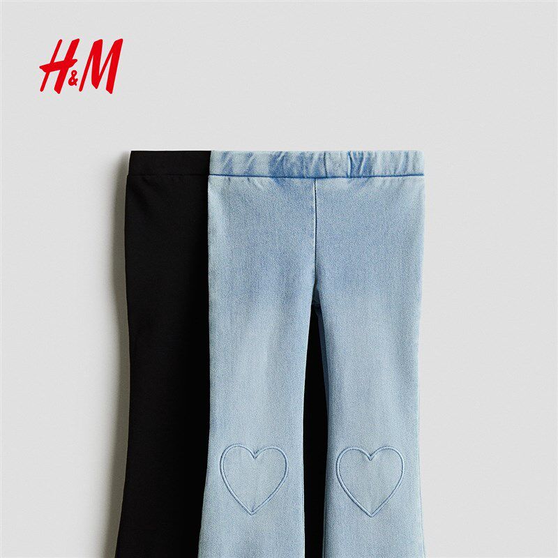 HM夏季童装女童2件装喇叭修身牛仔内搭裤1068868