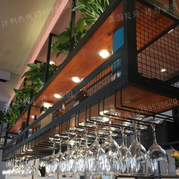 工业风酒吧酒架餐厅吧台酒柜悬挂吊架酒吧高脚杯倒挂架吊顶上吊架