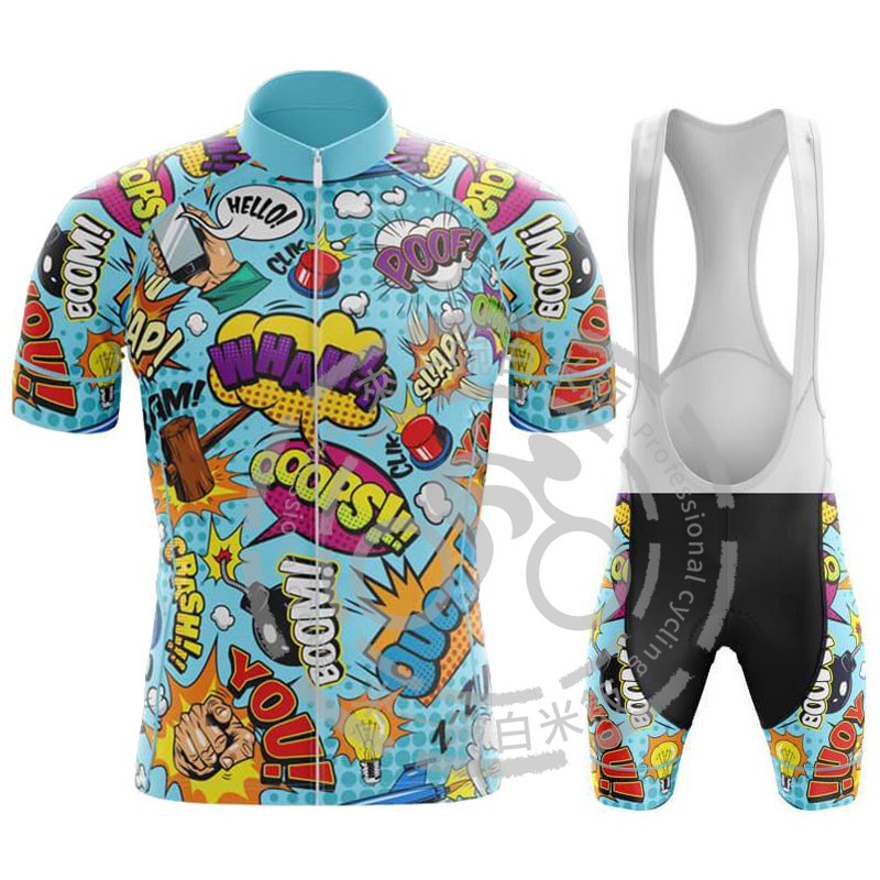 新款卡通骑行服抱婴袋短袖套装夏季男款公路自行车骑行上衣裤速干