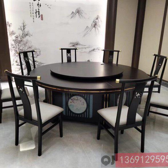 北京新中式餐桌椅大圆桌酒店会所轻奢饭桌十人十五人商务接待聚餐