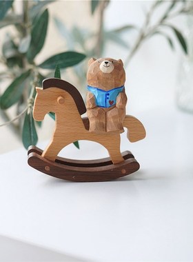 创意实木小木马桌面摆件玩具可爱儿时的快乐可以摇的送礼日常礼物
