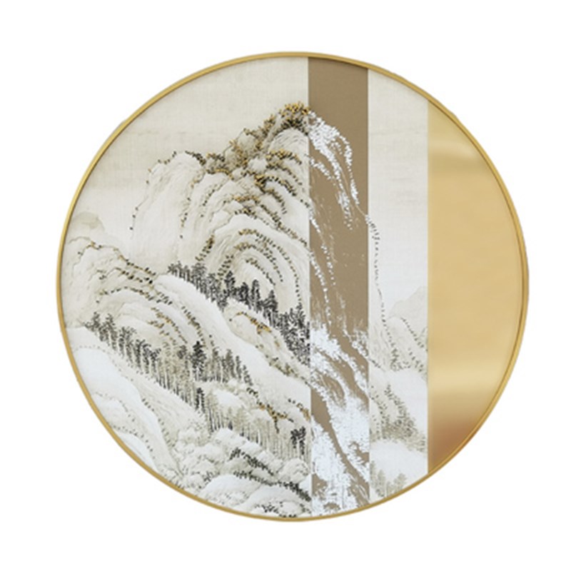 新中式样板间立体钉子实物装饰画山水圆形餐厅玄关酒店壁画挂画图片