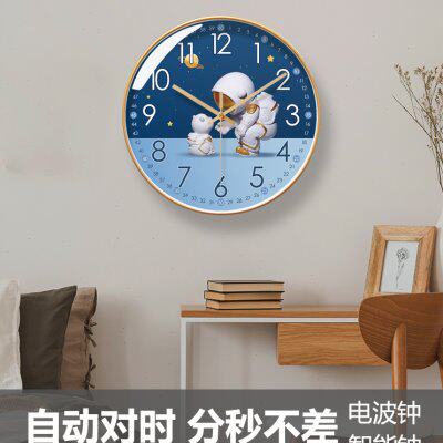 自动对时电波钟6645宇航员钟表挂钟客厅创意时钟表挂墙卡通早教钟