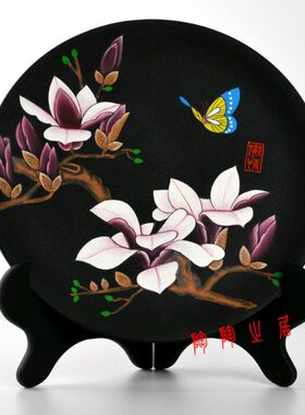 黑陶工艺品礼品摆件纯手工彩陶瓷盘送朋友领导长辈礼品定制刻字