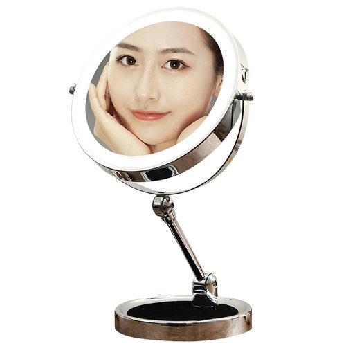 化妆镜台式放大桌面折叠家用带灯智能灯补N光美妆镜 双面镜子