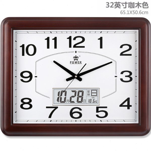 霸王实木挂钟客厅创意大挂表方形石英钟家用大号钟表中式静音时钟
