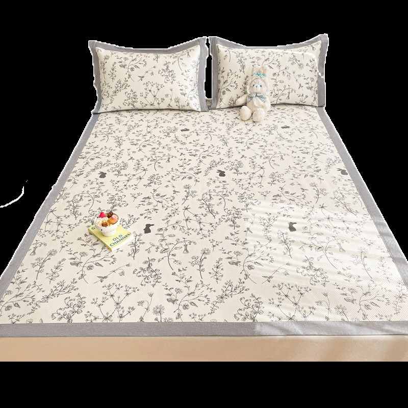 紫小清新数码印花冰藤席三件y套可水洗折叠宿舍夏凉席空调席子