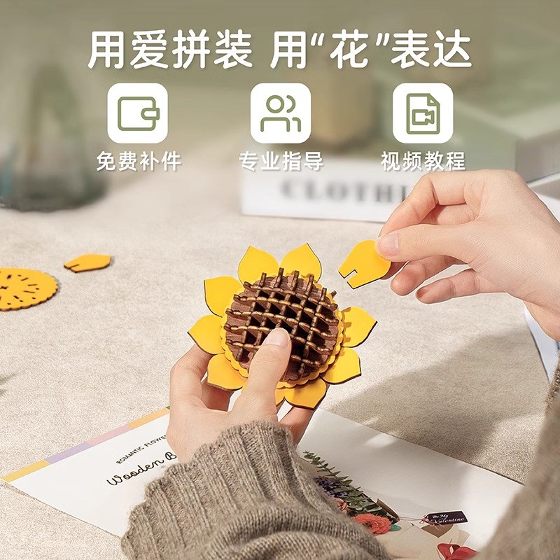 ROKR若客木艺繁花积木花束拼装模型益智diy手工立体拼图生日礼物