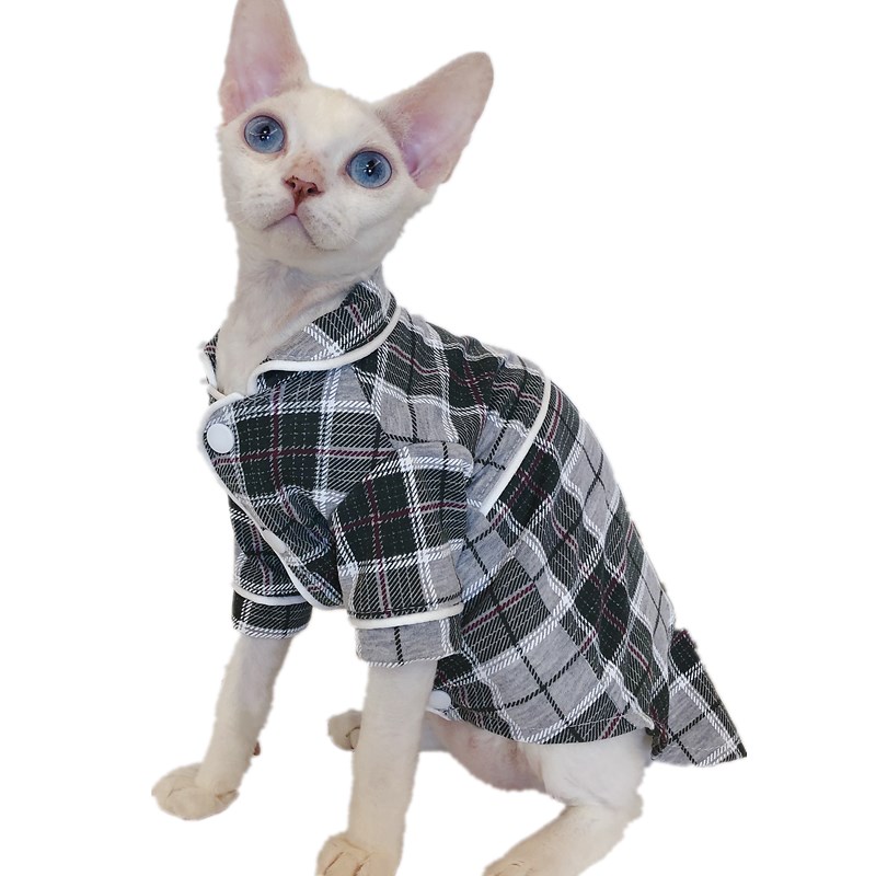 斯芬克斯无毛猫衣服秋季柔软保暖新款格子睡衣打底德文猫衣服