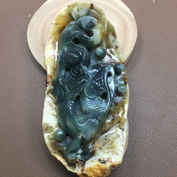 岫玉蓝色龙手把件岫岩花玉蓝色手把件茶宠摆件玉石龙手把件小摆件