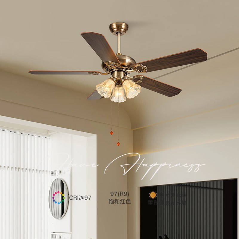 中古风风扇灯新中式大气高档客厅吊灯卧室灯餐厅灯护眼静音吊扇灯