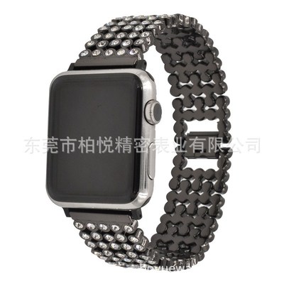 适用于苹果手表表带 五铢圆柱满钻钢带 iwatch金属不锈钢手表带