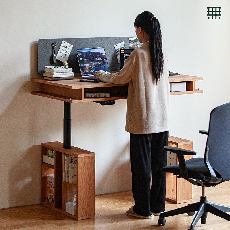 无即所有双电动升降桌实木办公家用学习书桌收纳置物电脑桌工作台