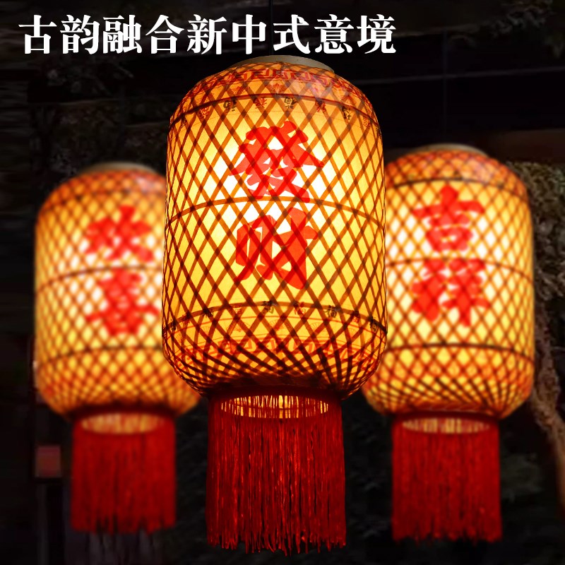 中式竹编油纸灯笼吊灯饭店餐厅火锅店茶楼仿古宫灯户外防水装饰灯