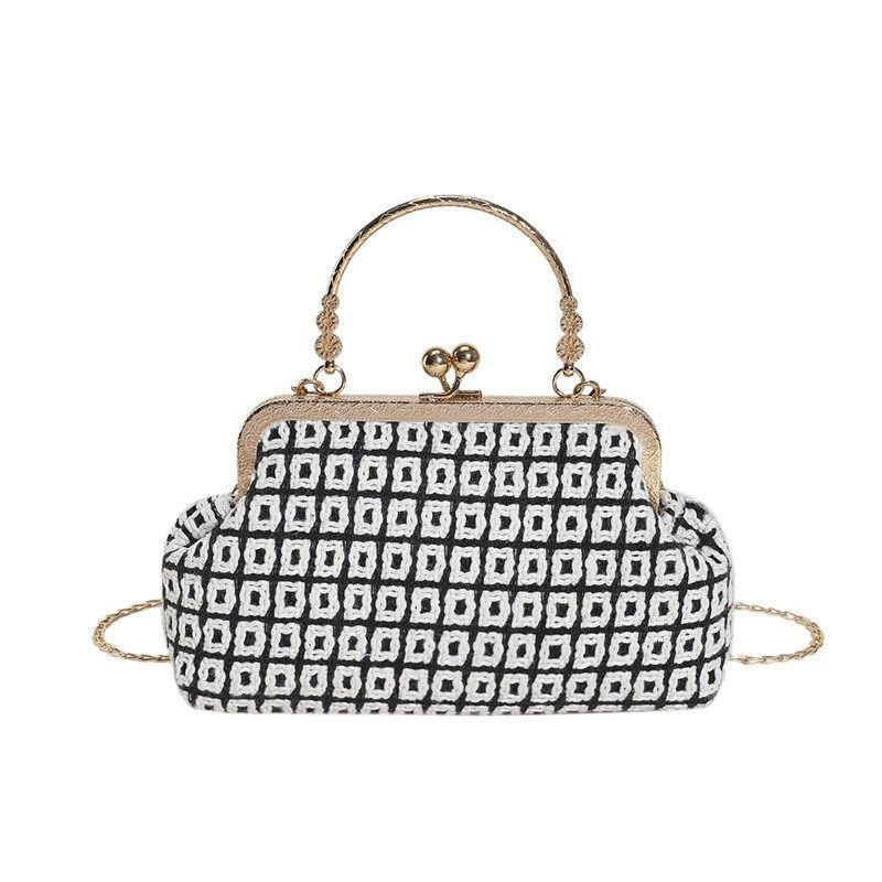 编织时尚锁扣手提包2023秋冬季新款百搭ins韩版女士链条斜挎包潮