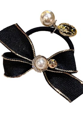 B44韩版手工发饰简约发夹小香风黑色边夹头绳学院风珍珠链条皮筋