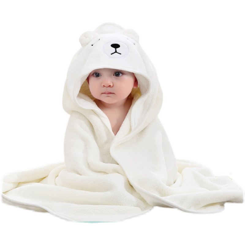 婴幼儿童浴巾擦澡巾连帽男女宝宝卡通珊瑚绒柔浴袍加厚吸水不掉毛