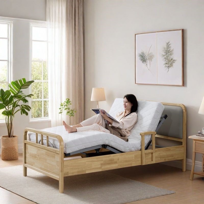 电动智能床实木橡胶木框排骨架遥控升降1.2米高端适老人家用单人