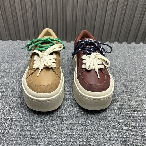 撤柜处理真皮圆头厚底板鞋女2025年新款时尚双鞋带休闲增高德训鞋