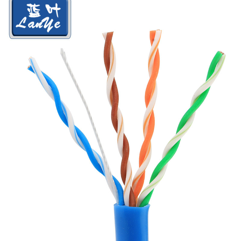 蓝叶超五类0.45无氧铜纯铜监控网络线双绞线国标电脑网线300米