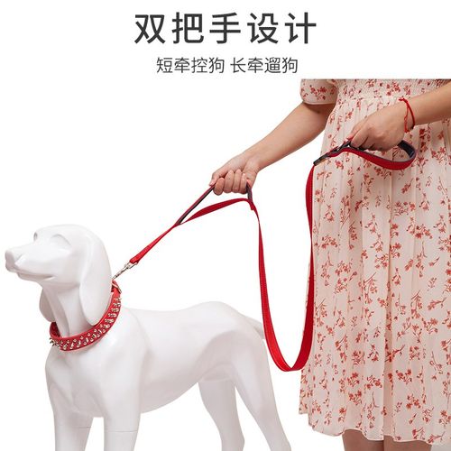 新品优贝卡狗狗牵引绳双把手减震防爆冲P链P字扣狗绳金毛边牧萨摩