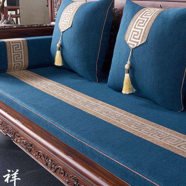 新中式红木沙发垫高密度海绵坐垫棉麻布套罩实木乳胶棕垫四季通用