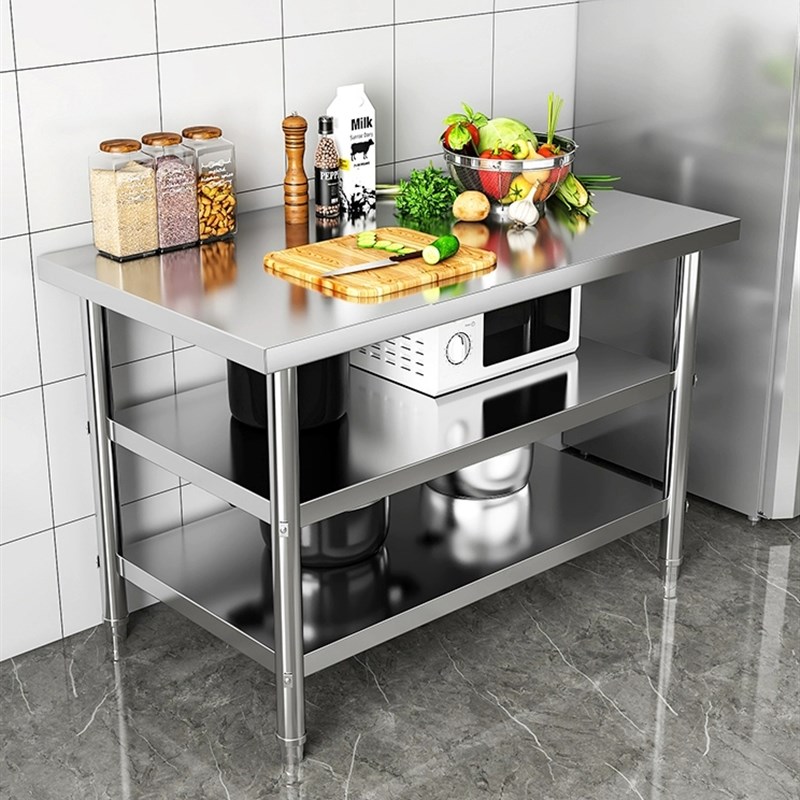 定做长方形饭店不锈钢置物台单双层厨房灶台架三层家用切菜收纳桌