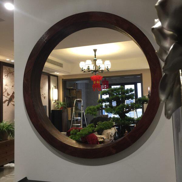 新中式圆形墙洞实木线条包边窗套窗户框隔断装饰吊顶原木屏风封边