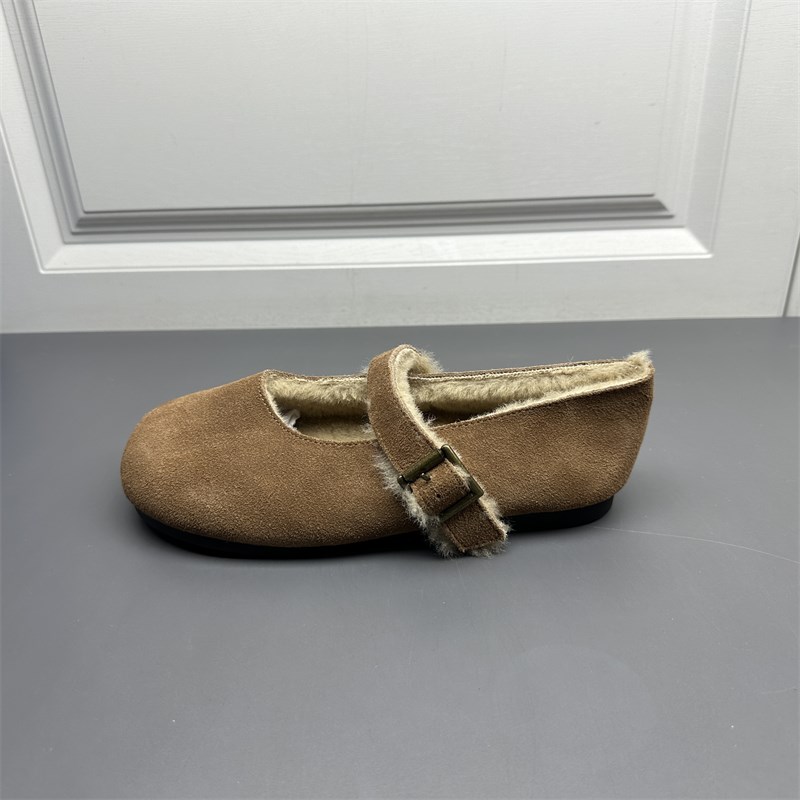 断码处理磨砂牛皮勃肯鞋女秋冬加绒厚底毛毛鞋一脚蹬短筒雪地靴