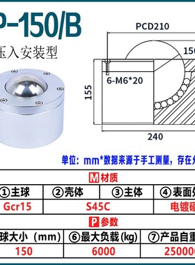 万向滚珠【SP-76-90-100-150】超重型承载 6 吨 万向球牛眼输送轮