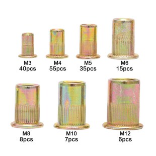 碳钢镀彩锌平头竖纹拉铆螺母套装滚花沉头竖纹拉铆母盒装166pcs