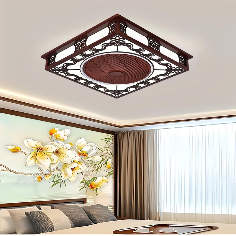 新中式卧室吸顶风扇灯实木客厅带风扇一体吊扇吸顶灯书房餐厅吊灯