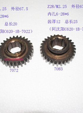 沈阳CA6140/CA6150/C620-1B配件7083 齿轮Z28/M2.25/6-28*6/L25