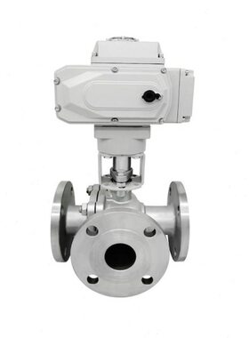 电动三通不锈钢法兰球阀Q94445F-16P DN25 32 40 50 65 80 100-tm