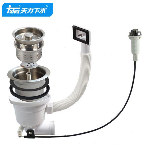 天力后置提篮旋钮台控下水器 侧排1.5寸提篮带溢水落水器XK329