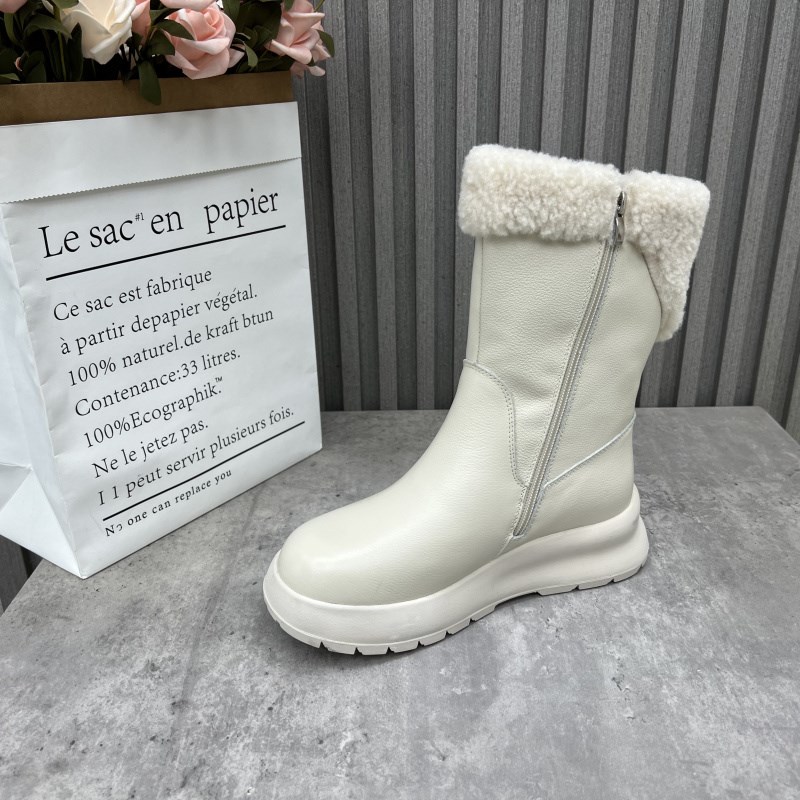 断码处理真皮女靴2024冬季新款中筒厚底侧拉链厚绒牛皮雪地靴40