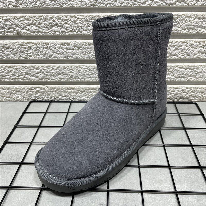 断码处理中筒真皮雪地靴女冬季款短筒靴加绒加厚保暖圆头套筒棉鞋