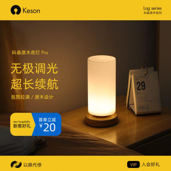 【可调节柔光】科森原木风卧室充电款床头灯北欧简约夜灯日式台灯