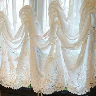 法式 帘隔断帘厨房窗户屏风遮挡 刺绣镂空提拉帘门帘半帘窗帘短款