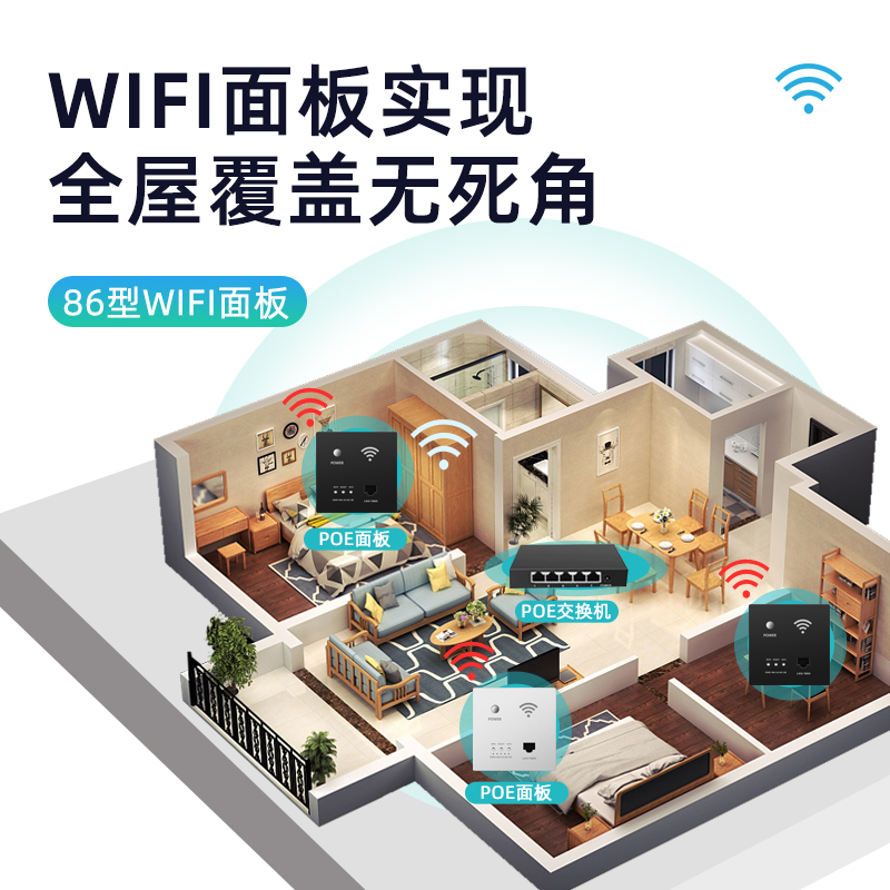 86型墙壁无线路由器千兆无线wifi插座酒店家用入墙AP智能面板灰色