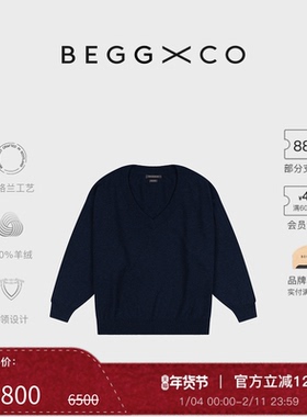 【秋冬系列】Begg x Co Iris女士纯羊绒海军蓝艾利斯V领毛衣