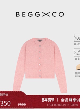 【早春新品】Begg X Co Abbie女士纯羊绒玫瑰色苏格兰艾比开衫